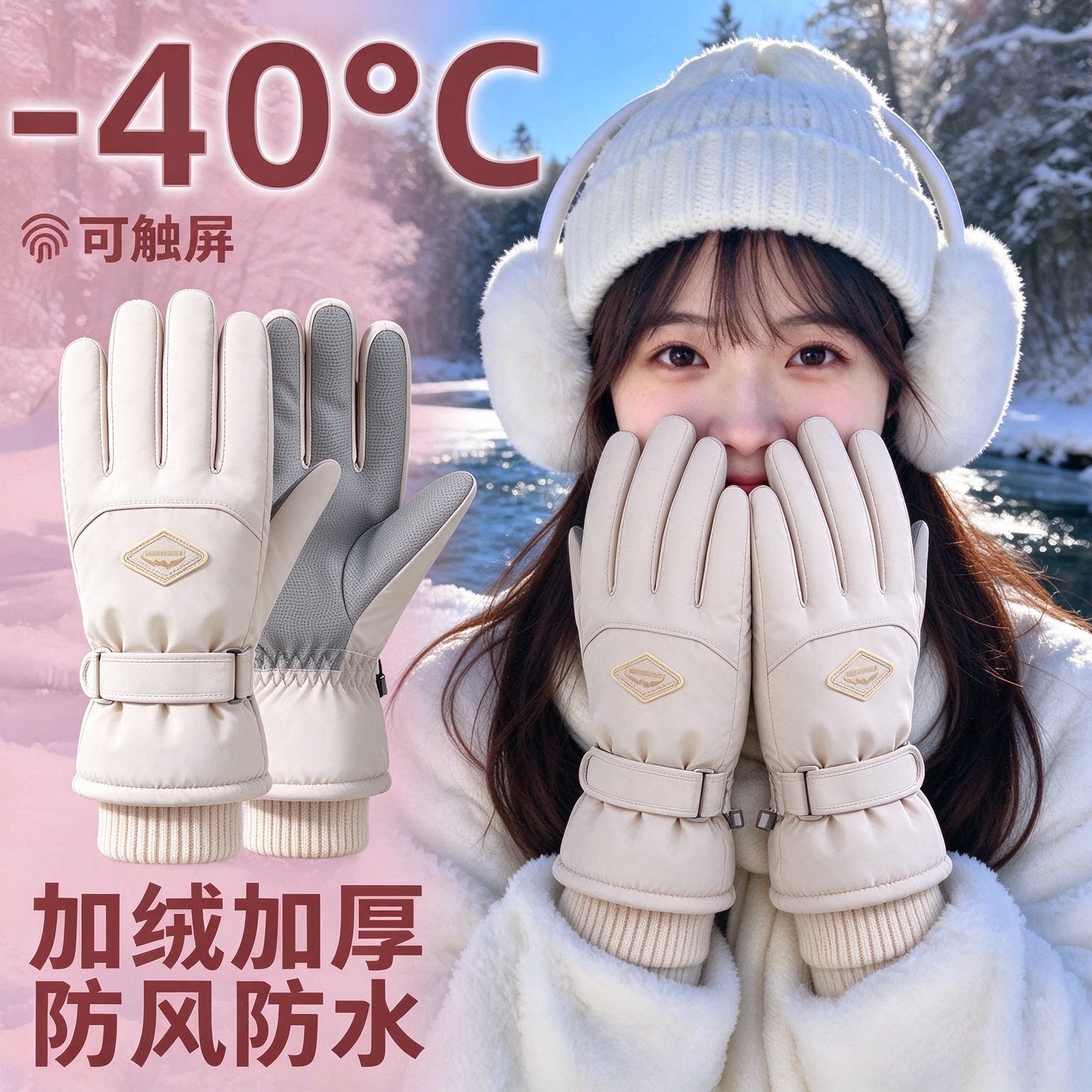 电动车防寒触屏防水防风加绒手套