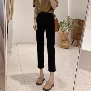 垂顺冰丝烟管裤女夏季薄款九分裤黑色职业显瘦直筒