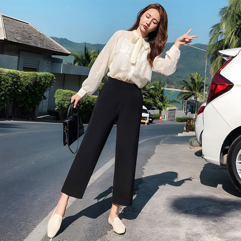 黑色冰丝九分阔腿裤女夏季薄款垂坠感小个子七分裤,女装/女士精品,休闲裤,淘宝优惠券,粉丝福利购,淘宝优惠卷