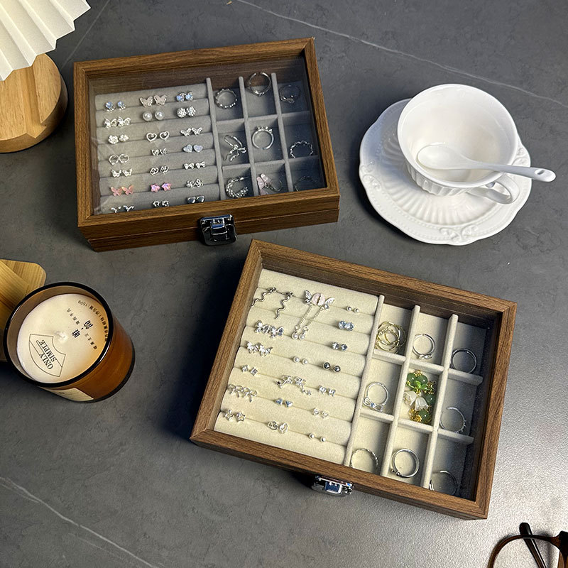 NUBABI复古木质首饰收纳盒珠宝箱项链饰品架耳钉戒指展示盒戒指盒