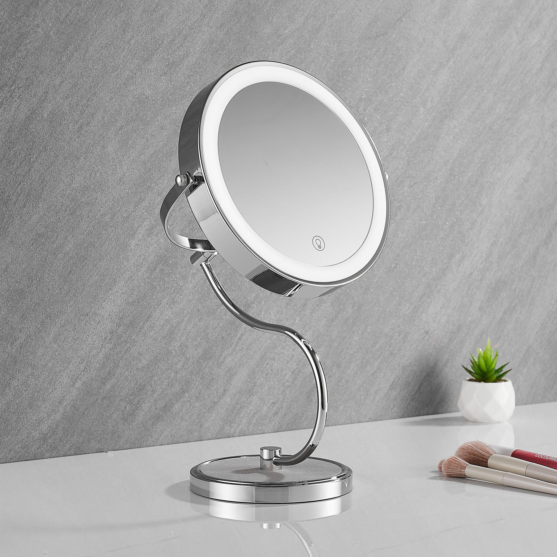 化妆镜led双面带灯台式镜子可旋转智能放大充电桌面发光梳妆镜