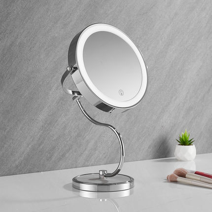 化妆镜led双面带灯台式镜子可旋转智能放大充电桌面发光梳妆镜