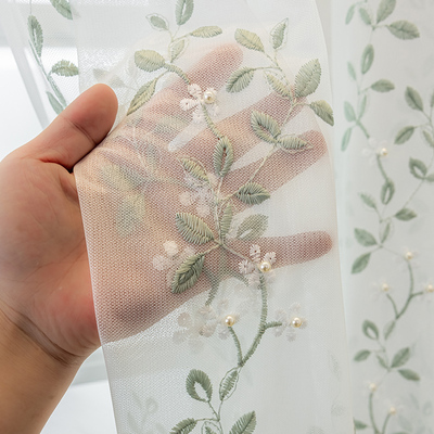 轻奢高档钉珠绣花窗纱防晒透光