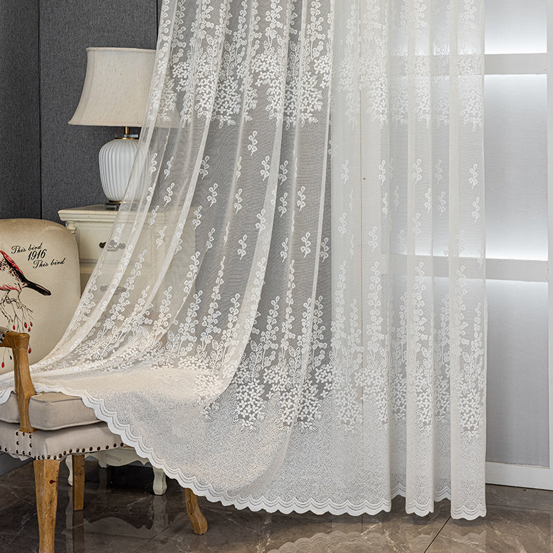 现代轻奢高档绣花纱帘客厅阳台防晒遮阳卧室遮光窗纱大气白纱窗帘