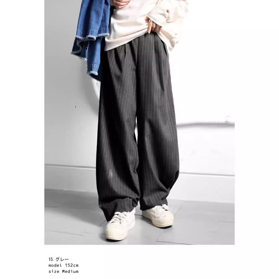 D09033日单新款客供料后松紧高腰显瘦萝卜裤女气质休闲条纹哈伦裤