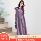 D12057日单新款 客供料圆领后系带套头微宽松女通勤气质短袖 连衣裙