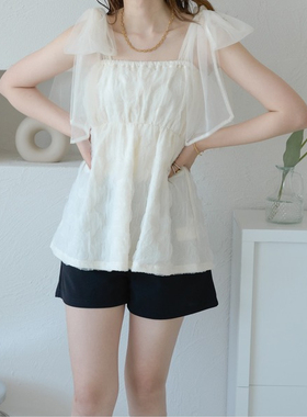 D13021日单新款客供料松紧套头微宽松女甜美蝴蝶结系带吊带背心