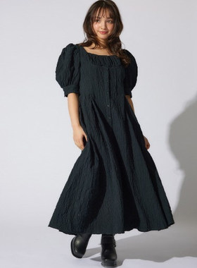 C05006日单夏新款客供料隐形拉链方领套头显瘦女气质泡泡袖连衣裙