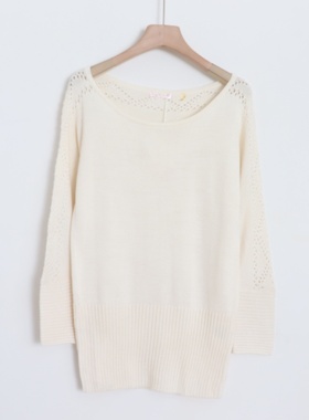 D08024女装秋冬款客供料圆领套头有弹性显瘦含羊毛女镂空长袖毛衣