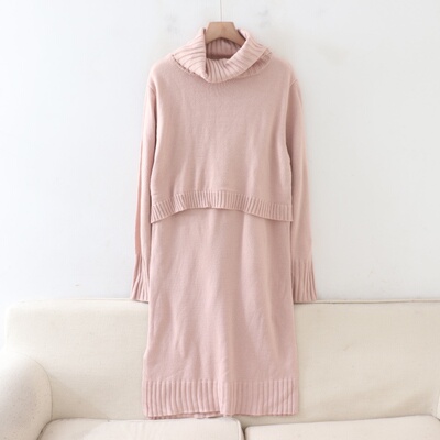 C11028日单秋冬客供料新款翻边高领微宽松保暖女气质中长毛衣裙