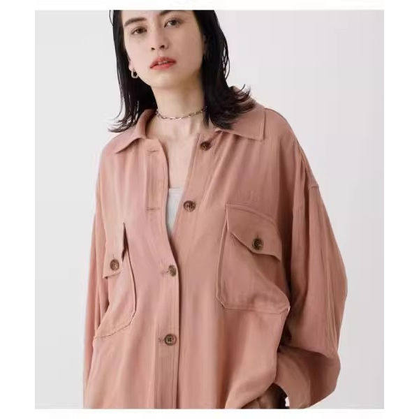 D12059日单客供料日系通勤单排扣宽松女纯色气质通勤棉麻长袖衬衫