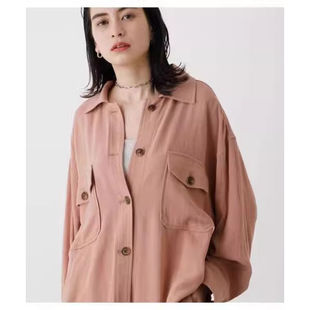 D12059日单客供料日系通勤单排扣宽松女纯色气质通勤棉麻长袖衬衫