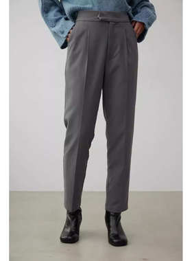 D07083日单新款挂扣后松紧高腰显瘦女纯色简洁气质烟管裤哈伦裤