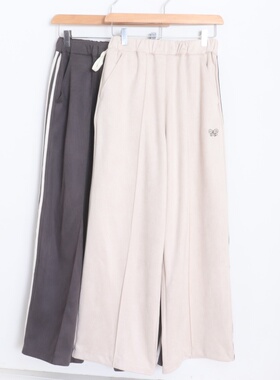 D15094日单新款客供料松紧高腰抽绳系带宽松女休闲麂皮绒阔腿裤