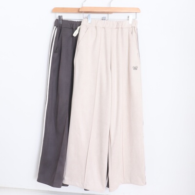 D15094日单新款客供料松紧高腰抽绳系带宽松女休闲麂皮绒阔腿裤