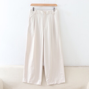 女纯色休闲阔腿裤 C12056日单贵牌秋新款 客供料后松紧高腰长裤