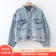 C12071日单秋新款 单排扣翻边领宽松女水洗做旧纯棉牛仔短款 外套