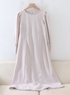 B04098日单新款客供料圆领套头微宽松显瘦长裙女纯色休闲连衣裙