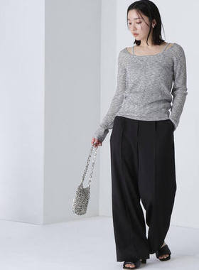 C05002日单新款NBB客供料挂扣高腰宽松显瘦长裤女通勤气质直筒裤