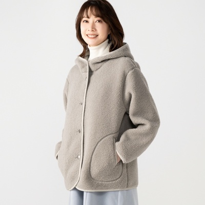 D01093日单秋冬客供料新款2.7W+单排扣保暖女连帽两面穿羊羔外套