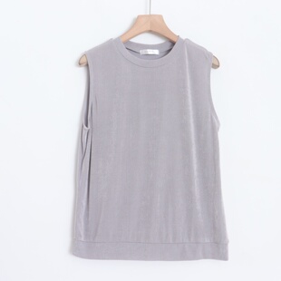 D16051日单夏新客供冷感料圆领套头有弹性女气质纯色简洁无袖T恤