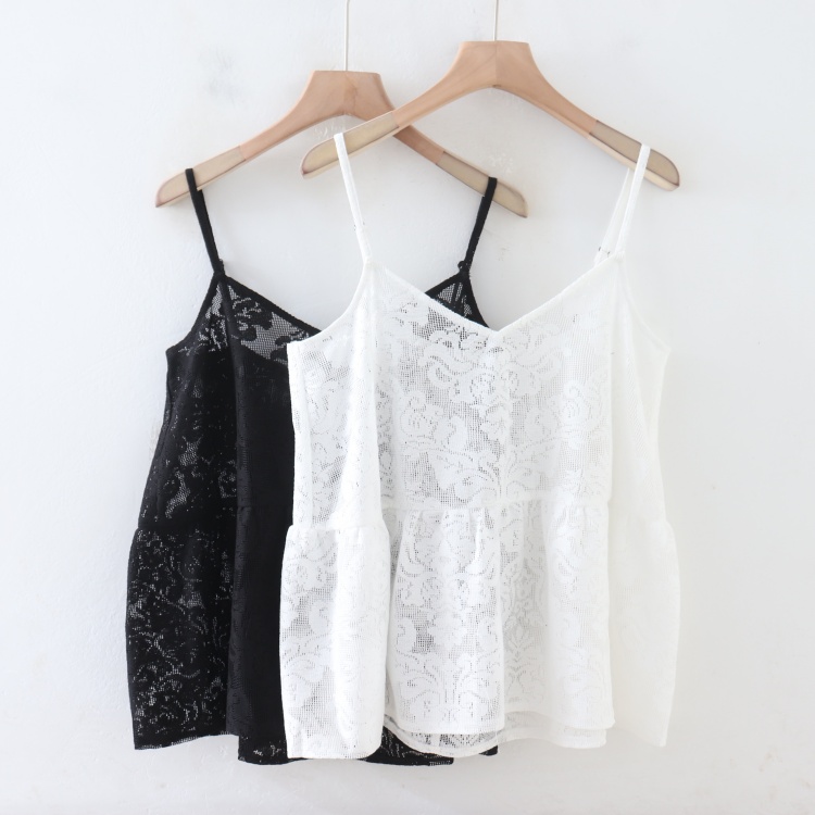 C02090日单NC夏季新款V领套头宽松女气质提花蕾丝可调节吊带背心