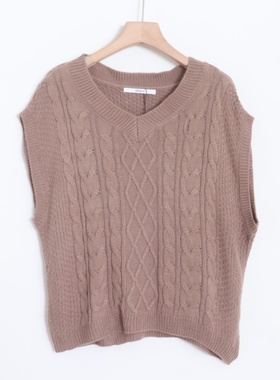 D07008日单新款客供料V领套头弹性好宽松好搭配女纯色针织马夹