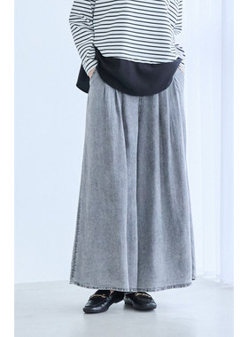 D21086日单天丝料新款贵牌松紧高腰宽松女通勤休闲水洗牛仔阔腿裤