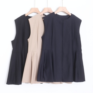 D07010日单新款 客供料挂扣圆领套头微宽松中长女纯色通勤气质马夹