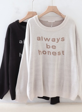 B07092日单秋款客供料圆领套头宽松有弹性女纯色通勤休闲字母毛衣