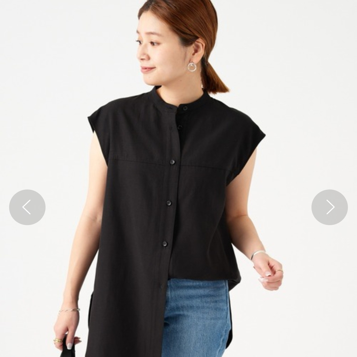 D06012日单1W+客供料简洁圆领单排扣宽松女纯色气质无袖麻棉衬衫