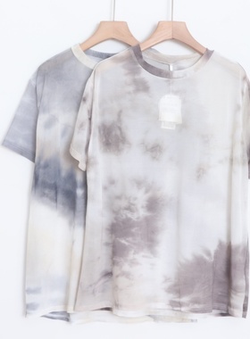 D140107日单新款客供料圆领套头宽松显瘦好搭配女轻薄扎染短袖T恤