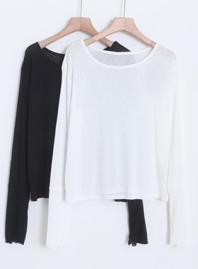 D11080日单新款客供料圆领套头宽松好搭配通勤女简洁薄款长袖T恤