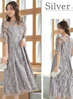 C11094日单贵牌客供料后拉链圆领系带重工刺绣晚礼服女气质连衣裙