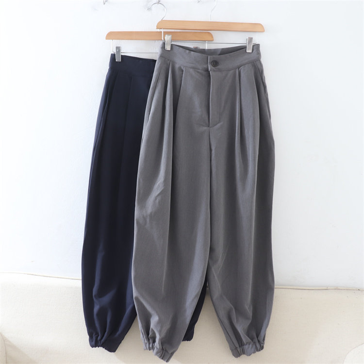 M07094日单新款小松本客供料高腰微宽松显瘦气质长裤女休闲哈伦裤