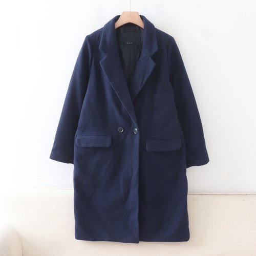 D02033日单秋冬款西装领两粒扣宽松保暖女纯色气质中长款呢子外套