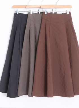 D04066日单秋冬新款隐形拉链松紧高腰显瘦A字裙女气质长款半身裙