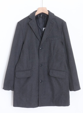D07002日单秋款日系简洁西装领单排扣气质中性休闲中长款呢子外套