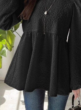 D04061日单新款客供料GL后系带圆领套头微宽松女中长款长袖衬衫