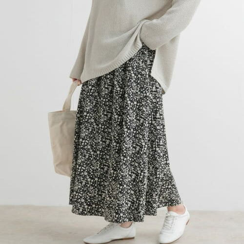 C12038日单1W+日元新款客供料松紧高腰里抽绳女气质碎花长半身裙