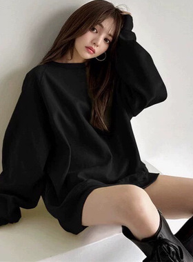 D07087日单新款GL螺纹圆领套头宽松显瘦女纯色甜美保暖加绒卫衣