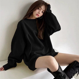 D07087日单新款 GL螺纹圆领套头宽松显瘦女纯色甜美保暖加绒卫衣