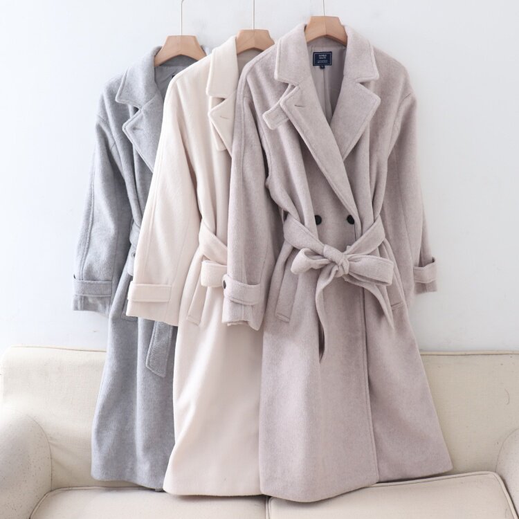 A06055日单新款客供料西装领两粒扣宽松显瘦女气质长款呢子外套