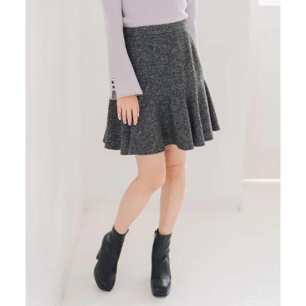 D16090日单贵牌秋冬新款隐形拉链松紧高腰鱼尾裙女气质呢子短裙