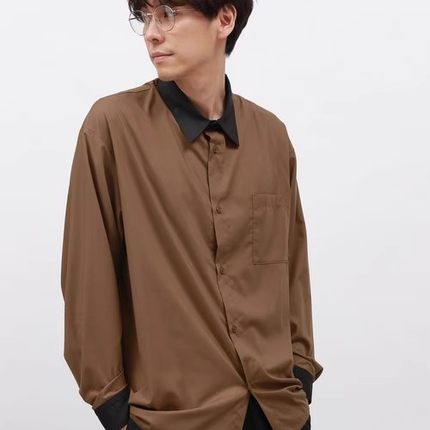 D09015日单新款客供料简洁单排扣宽松宽松通勤男撞色休闲长袖衬衫