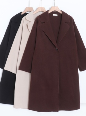 D03062日单秋冬款客供料西装领单粒扣宽松女气质中长双面呢子外套