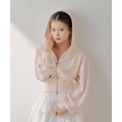 E01066日单chico春新款客供料双头拉链微宽松女甜美连帽短款外套