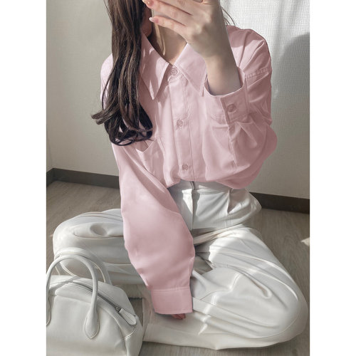 A11075日单客供料GL单排扣宽松显瘦女纯色甜美气质长袖薄款衬衫