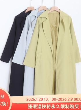 D060101日单贵牌1.5W+客供料通勤气质西装领无扣女长款风衣外套