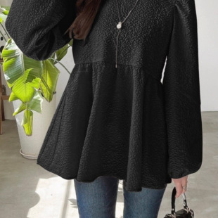 衬衫 C11026日单早秋款 客供后系带圆领套头微宽松显瘦女纯色中长款